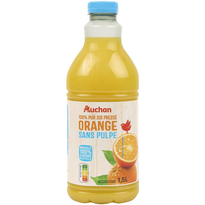 AUCHAN Pur jus d'orange sans pulpe