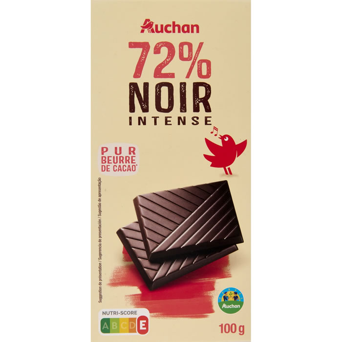 AUCHAN Tablette de chocolat noir 72%