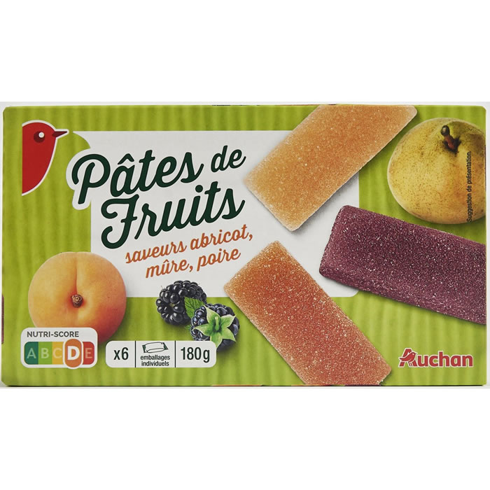 AUCHAN Pâtes de fruits saveur abricot, mûre et poire