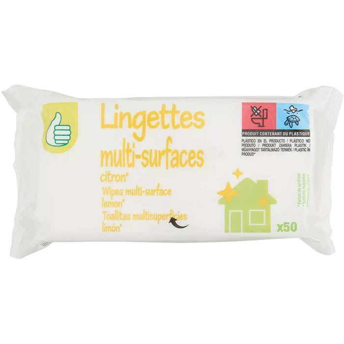 AUCHAN Essentiel Lingettes nettoyantes multi-surfaces citron