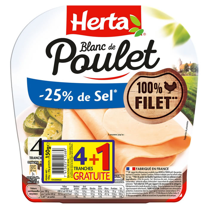 HERTA Le Bon Poulet Filet de poulet -25% de sel
