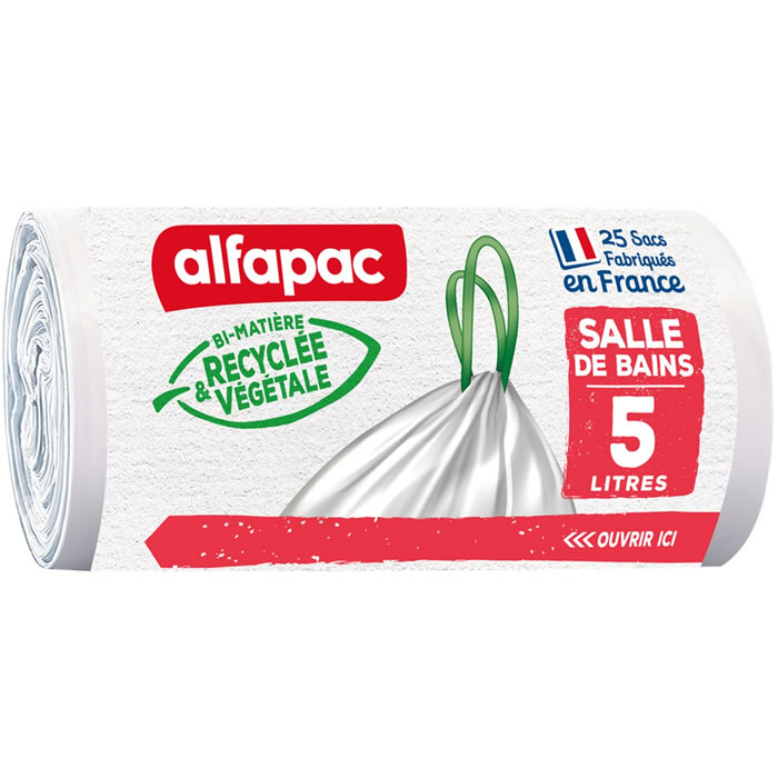 ALFAPAC Bi-Matière Sacs poubelle à liens coulissants 5L spécial salle de  bain