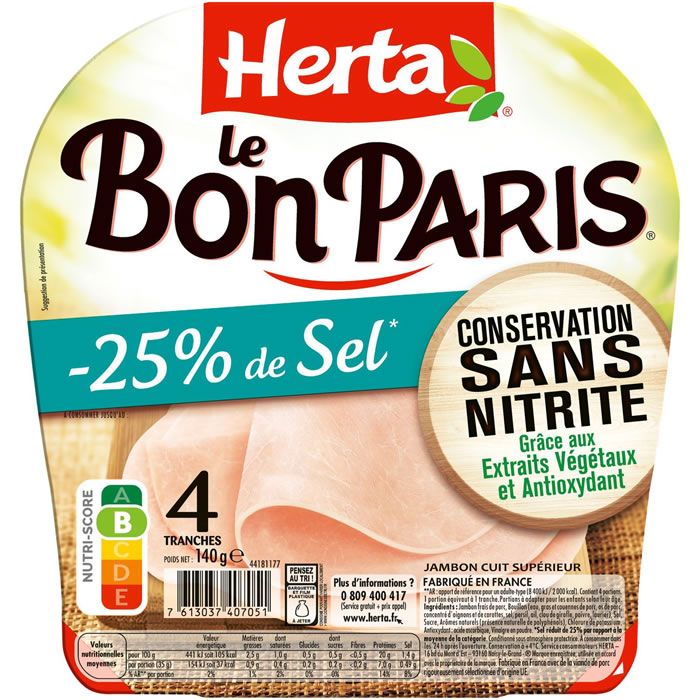 HERTA Le Bon Paris Jambon -25% de sel sans nitrite