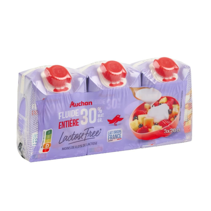 AUCHAN Spécialité laitière fluide entière sans lactose 30% M.G UHT