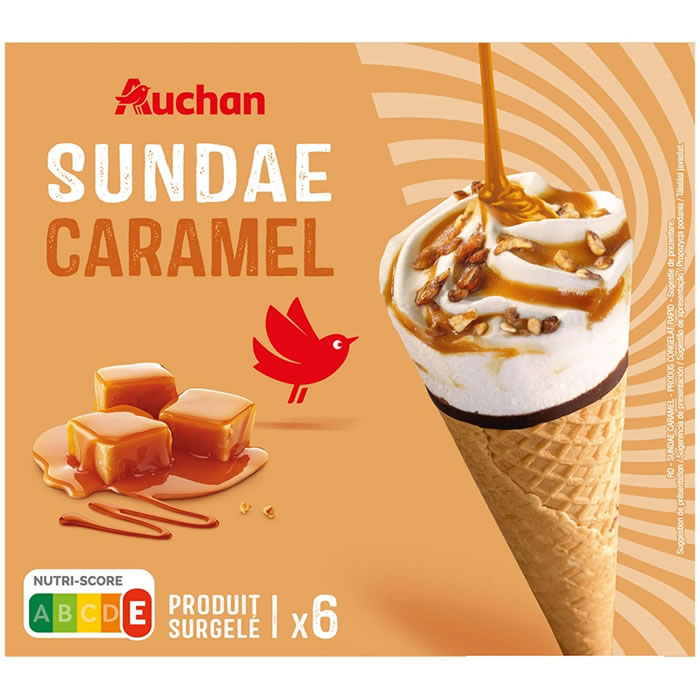 AUCHAN Cônes glacés au caramel