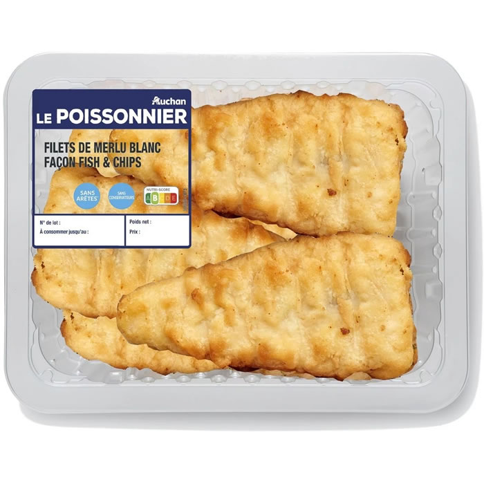 AUCHAN Le Poissonnier Filet de merlu blanc façon fish & chips