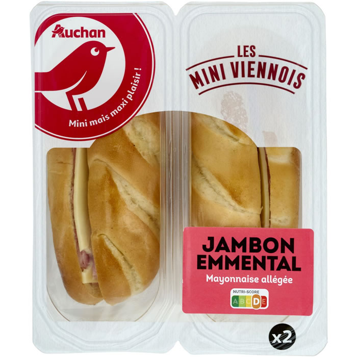 AUCHAN Mini Viennois Sandwich au jambon, emmental et mayonnaise allégée