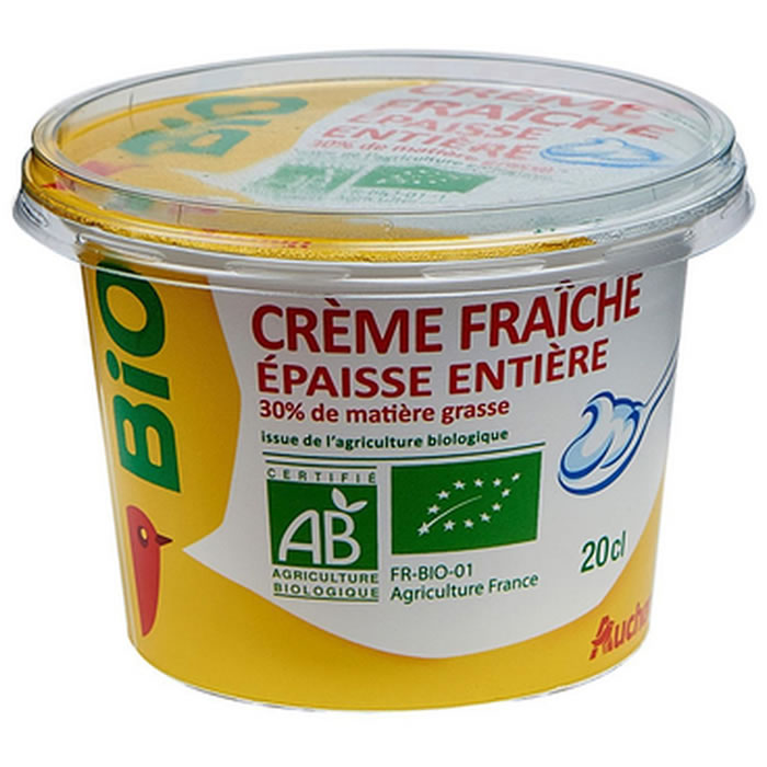 AUCHAN Crème fraîche légère épaisse entière bio 30% M.G