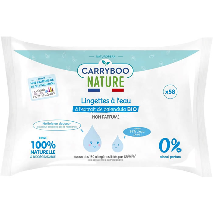 CARRYBOO Lingettes à l'eau pure à l'extrait de calendula bio
