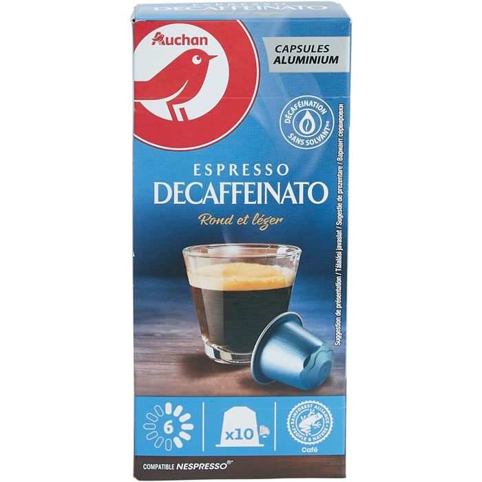 AUCHAN Capsules de café espresso décaféiné N°6