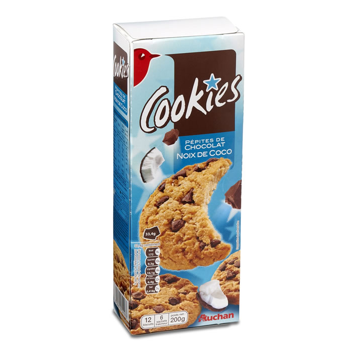 AUCHAN Cookies aux pépites de chocolat et noix de coco