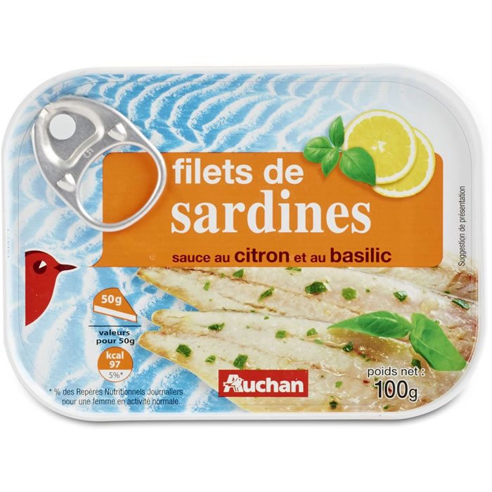 AUCHAN Filets de sardines au citron et au basilic