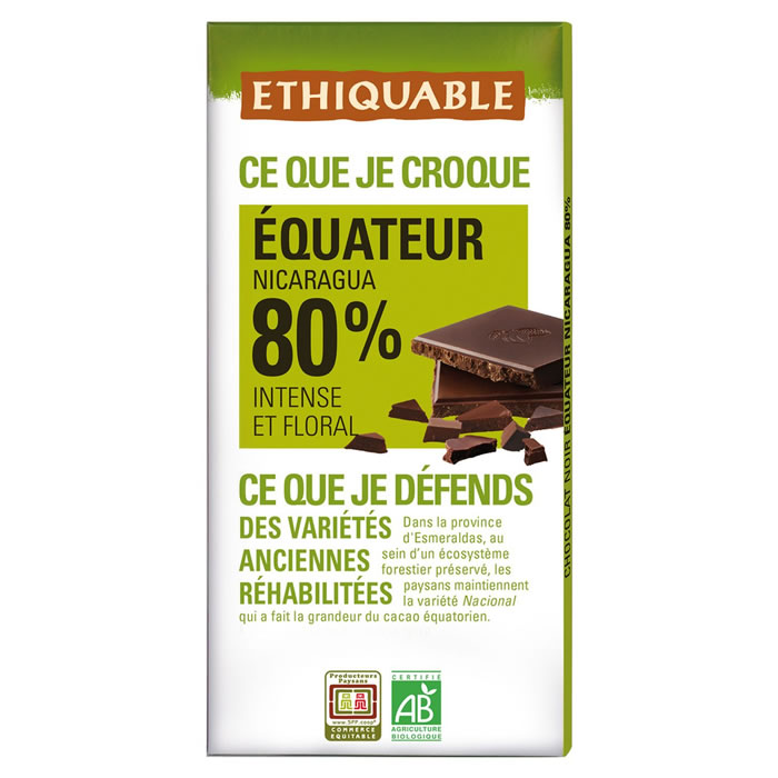ETHIQUABLE Tablette de chocolat noir bio 80%