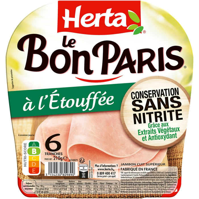 HERTA Le Bon Paris Jambon cuit à l'étouffée sans couenne sans nitrite