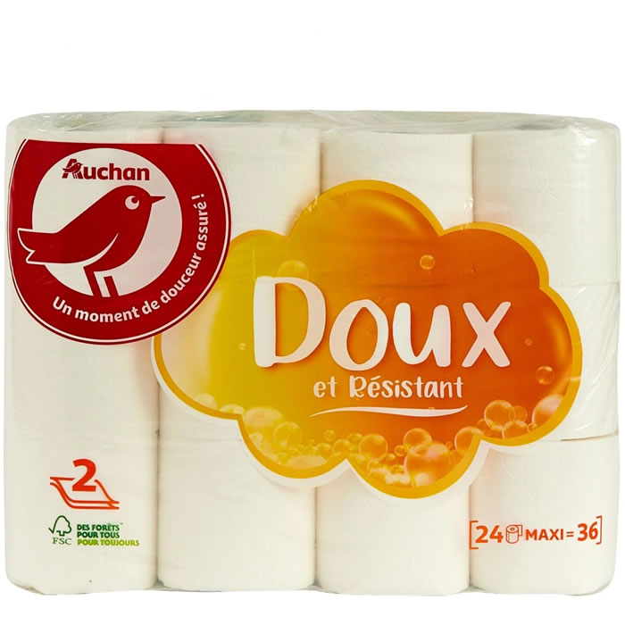 AUCHAN Papier toilette 2 épaisseurs doux et résistant