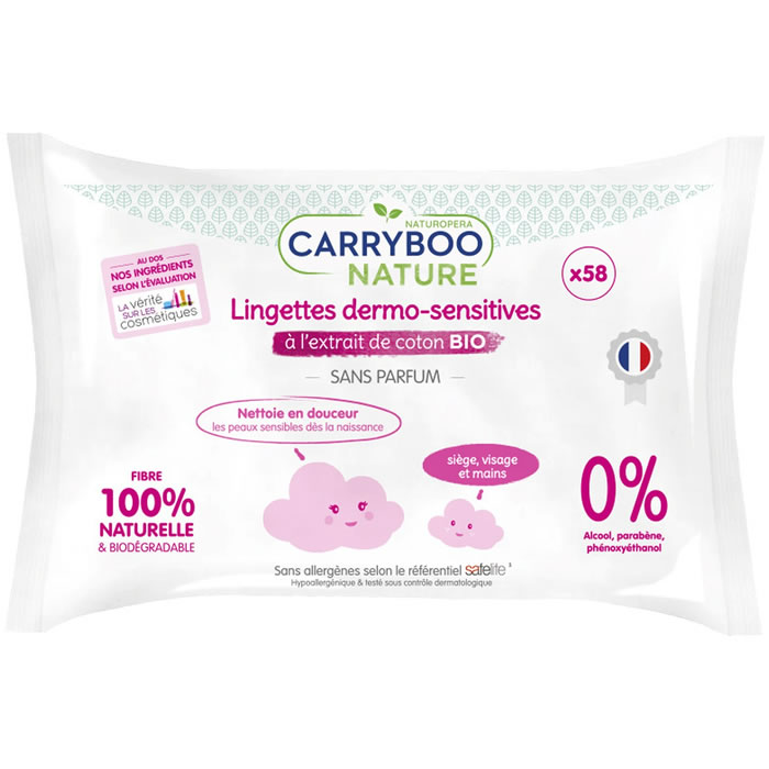 CARRYBOO Dermo Sensitives Lingettes dermo-sensitives à l'extrait de coton bio