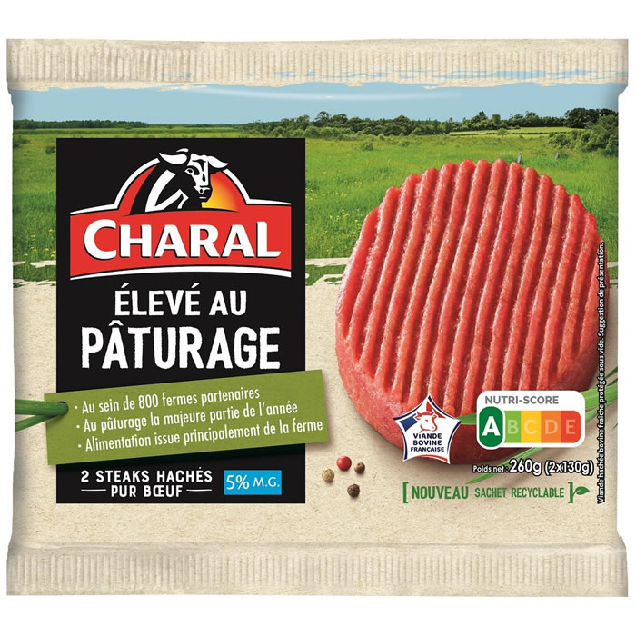 CHARAL Steaks hachés pur boeuf - élevé en pâturage 5% M.G