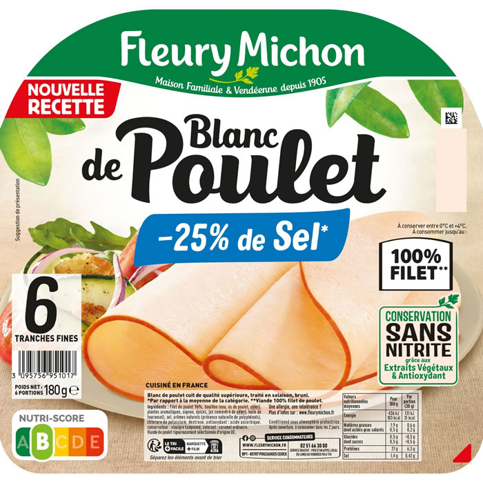 FLEURY MICHON Blanc de poulet -25% de sel sans nitrite