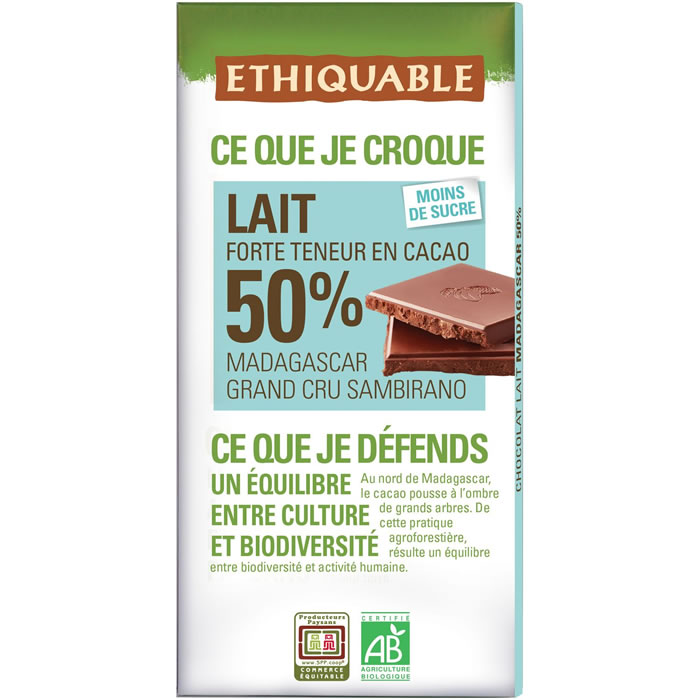 ETHIQUABLE Tablette de chocolat au lait bio