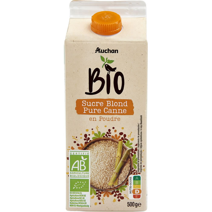 AUCHAN Sucre blond pure canne en poudre bio