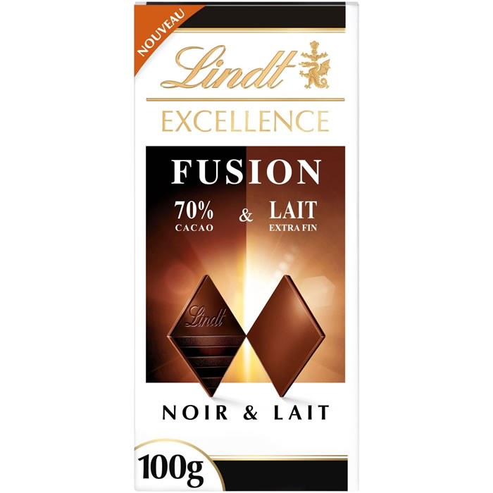 LINDT Excellence Tablette de chocolat noir 70% et chocolat au  lait