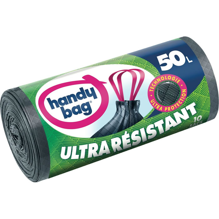 HANDY BAG Ultra Résistant Sacs poubelle à liens coulissants 50L