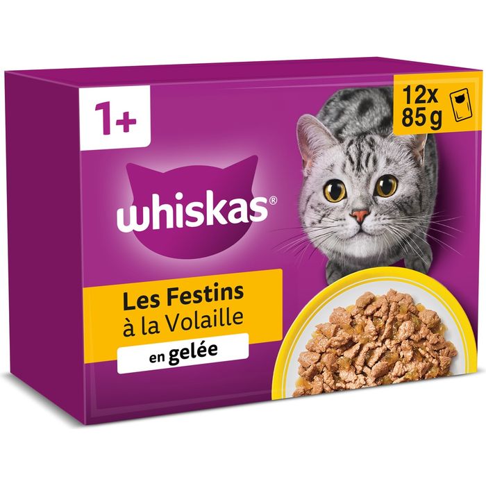 WHISKAS Pâtée en gelée volaille et canard pour chat adulte