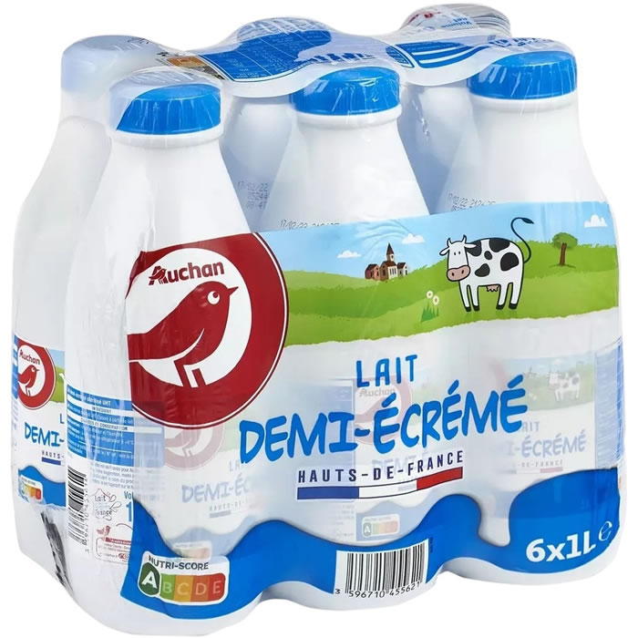 AUCHAN Lait demi-écrémé 1,6% M.G UHT