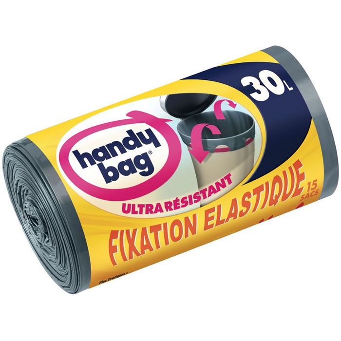 HANDY BAG Ultra Résistant Sacs poubelle à fixations élastiques 30L