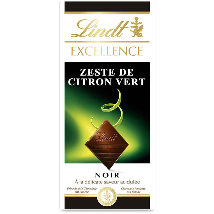 LINDT Excellence Tablette de chocolat noir aux zestes de citron vert