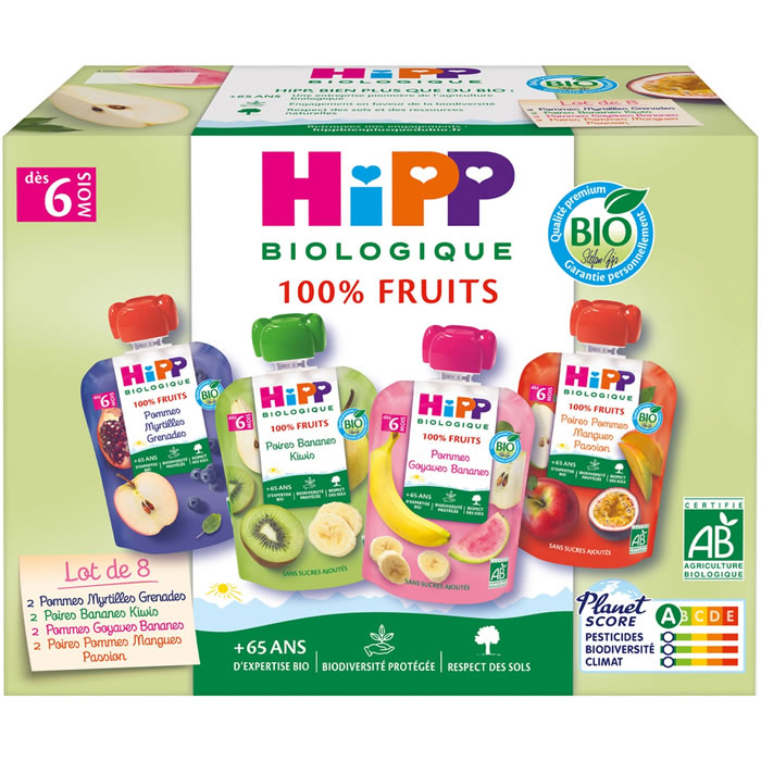 HIPP 100% Fruits Assortiment de desserts 4 variétés bio dès 6 mois