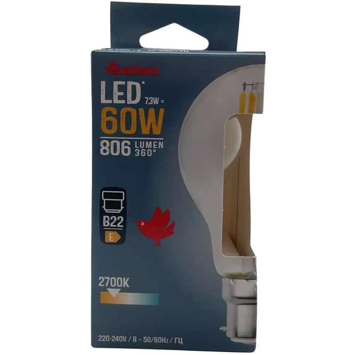 AUCHAN Ampoule LED 60W B22 chaud