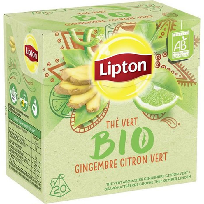 LIPTON Thé vert au gingembre et citron vert bio