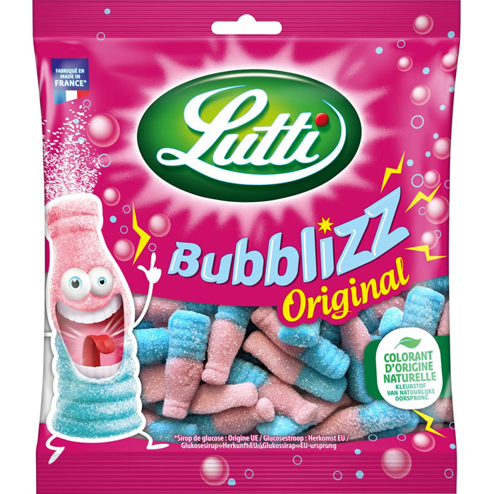 LUTTI Bubblizz Bonbons gélifiés et acidulés aromatisés au bubble gum