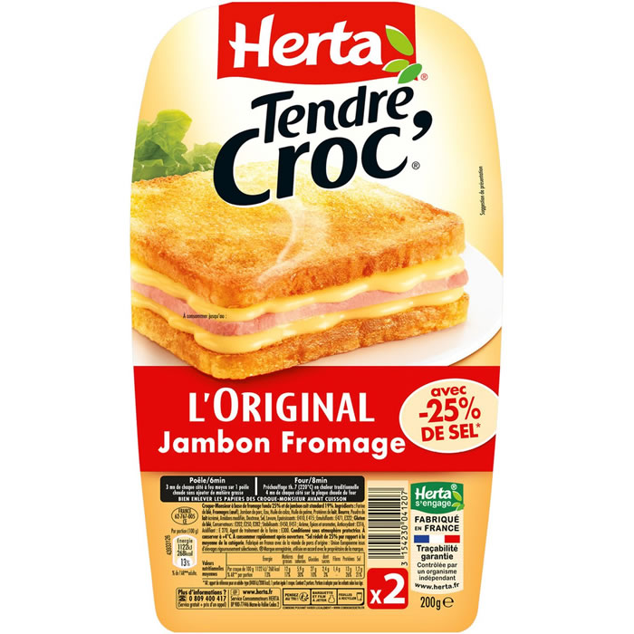 HERTA Tendre Croque Croque Monsieur classique -25% de sel