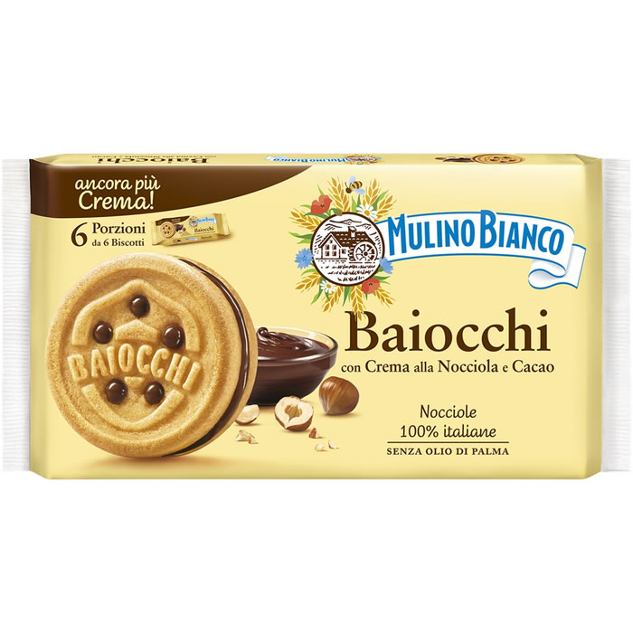 MULINO BIANCO : Baiocchi - Biscuits fourrés aux noisettes et cacao -  chronodrive