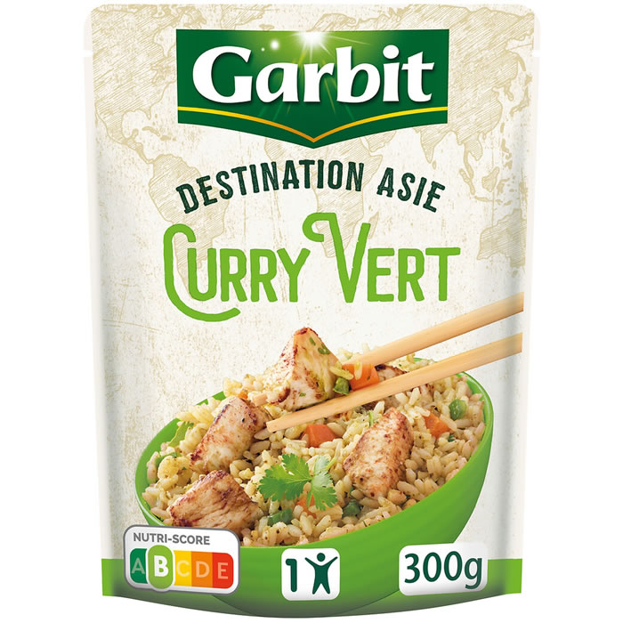 GARBIT Destination d'Asie Riz au curry vert et poulet micro-ondes