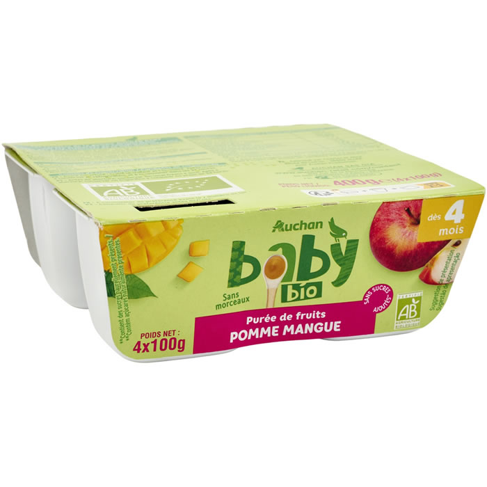 AUCHAN Baby Dessert pomme et mangue sans sucres ajoutés dès 4 mois bio