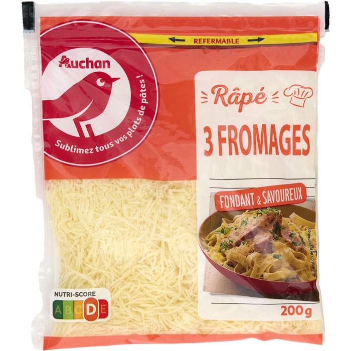AUCHAN Mélange de 3 fromages râpés