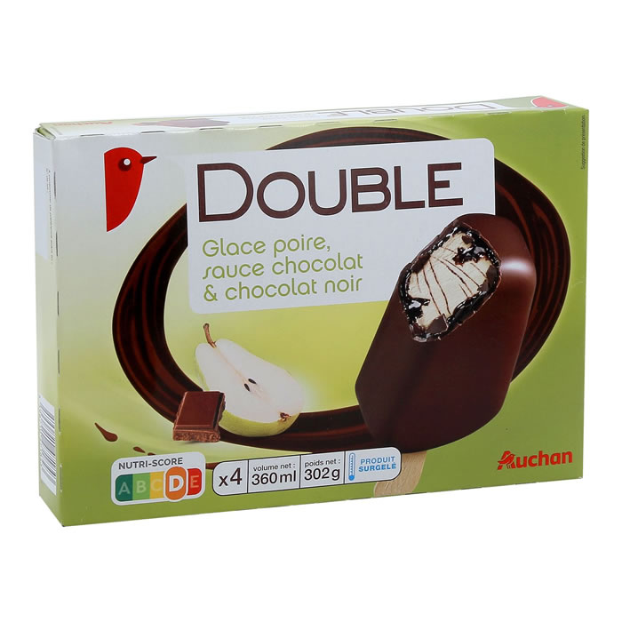 AUCHAN Double Bâtonnets poire, chocolat noir, sauce chocolat