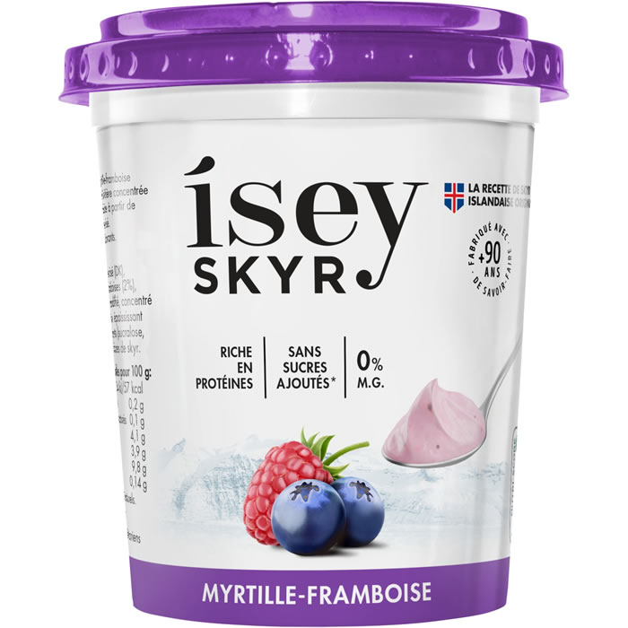 ISEY Skyr à la framboise et myrtille sans sucres ajoutés 0% M.G