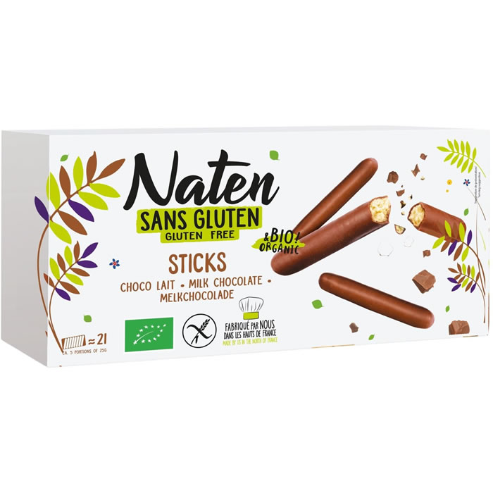 NATEN Bâtonnets nappés au chocolat au lait bio