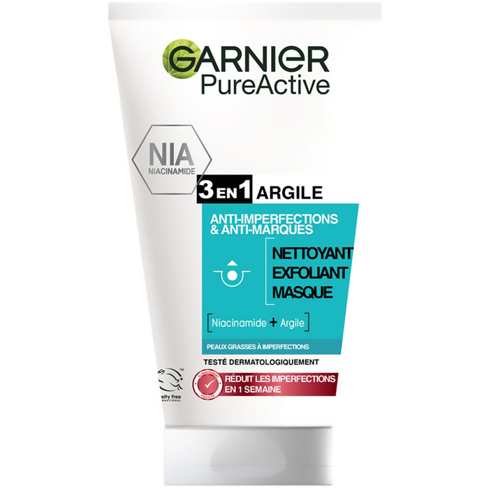 GARNIER Skins Naturals Pure Active 3 en 1 Nettoyant exfoliant et masque