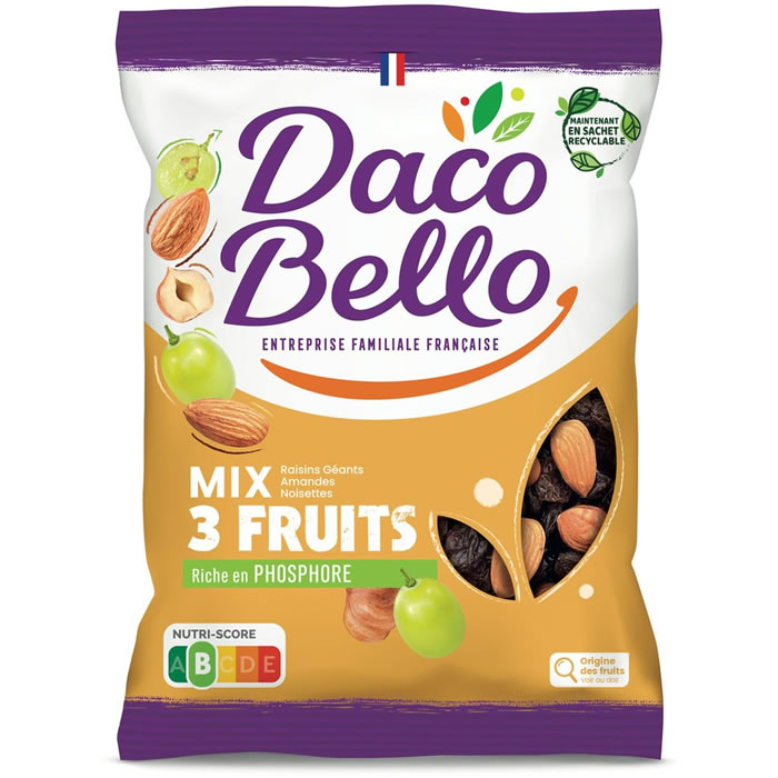 DACO BELLO Mix 3 Fruits Mélange d'amandes, noisettes et de raisins secs