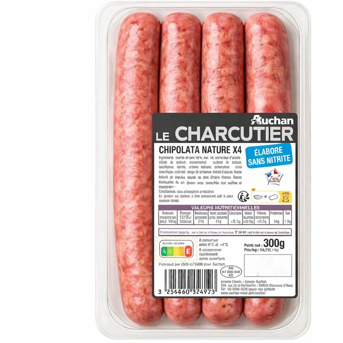 AUCHAN Le Charcutier Chipolata nature sans nitrite