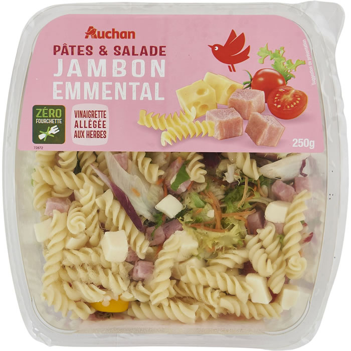 AUCHAN Salade de pâtes au jambon, emmental, vinaigrette aux herbes