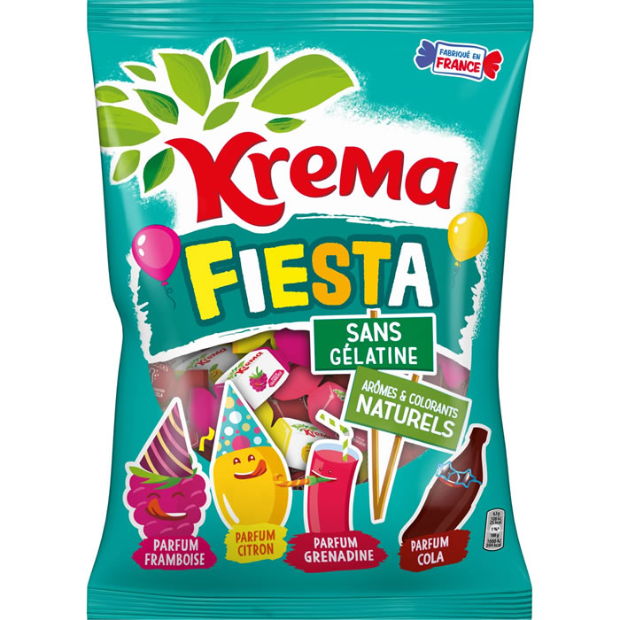 KREMA Fiesta Bonbons tendres aromatisés framboise, grenadine, citron cola