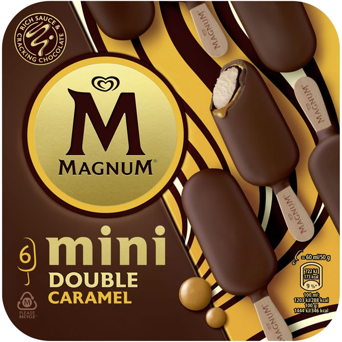 MAGNUM Double Mini bâtonnets glacés au chocolat, caramel et vanille