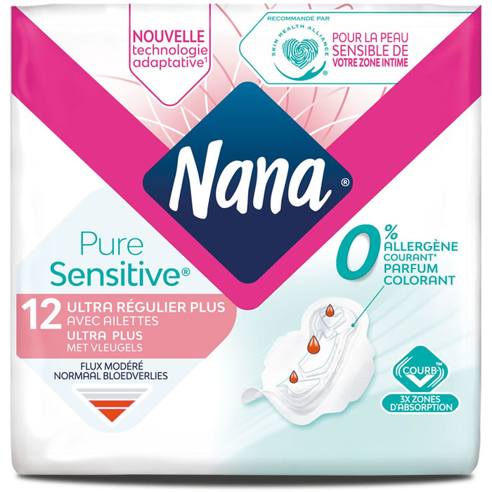 NANA Pure Sensitive Serviettes hygiéniques avec ailettes ultra regulier +