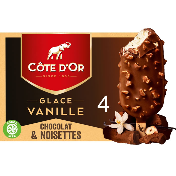CÔTE D'OR : Bâtonnets glacés vanille, chocolat au lait, noisettes